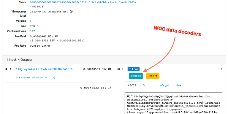 Decode any data transaction on WOC